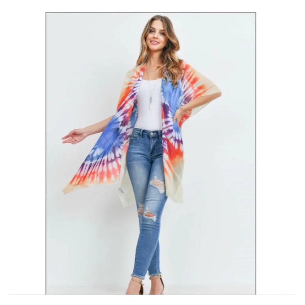 Gorgeous Swim Coverup Robe Kimono With Arms Flowy One Size Fits S-2XL - Picture 6 of 6